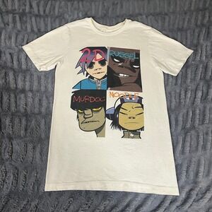 Gorillaz Band Members Graphic T Shirt White Short Sleeve Cotton Size S Y2K